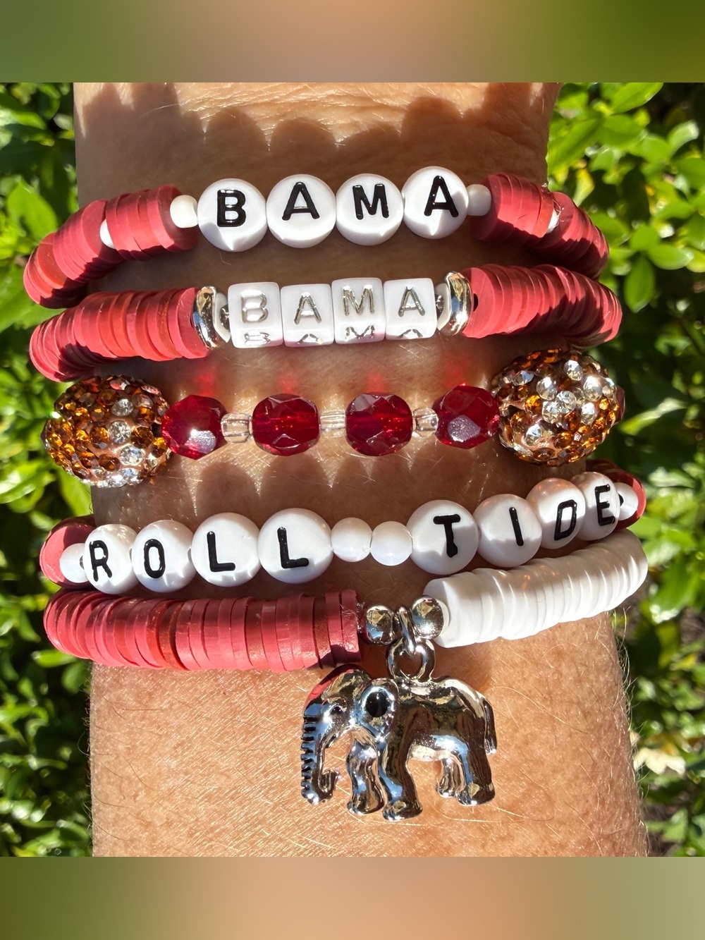 University Alabama Crimson Tide beaded stretch bracelets 7 inch handmade red